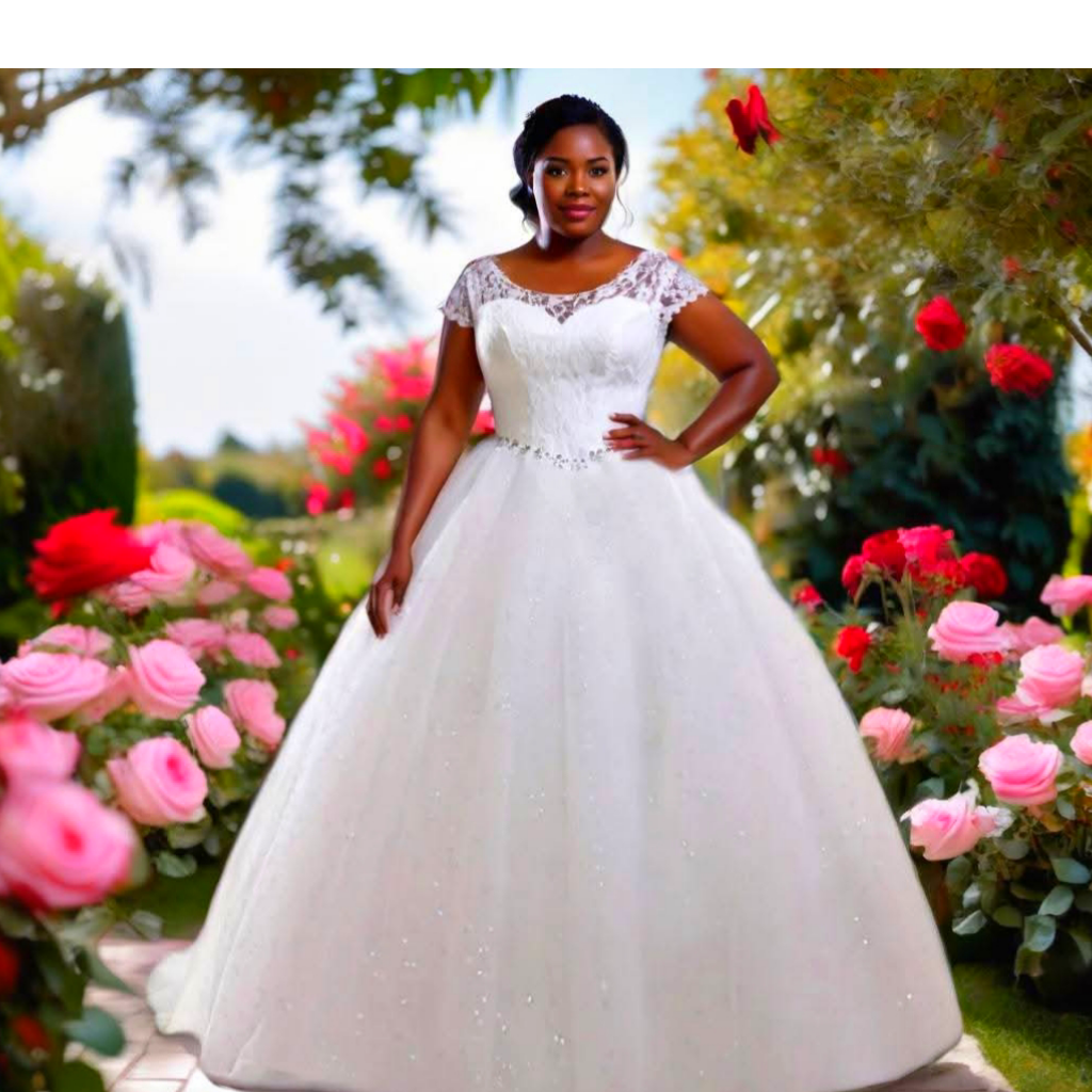 Elegant Plus Size Women  Short Sleeves  Wedding Gown