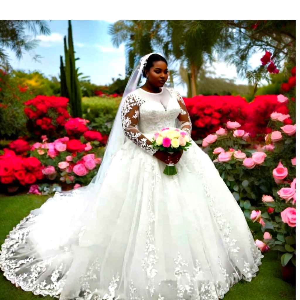 Elegant Plus Size long sleeves Wedding Gown