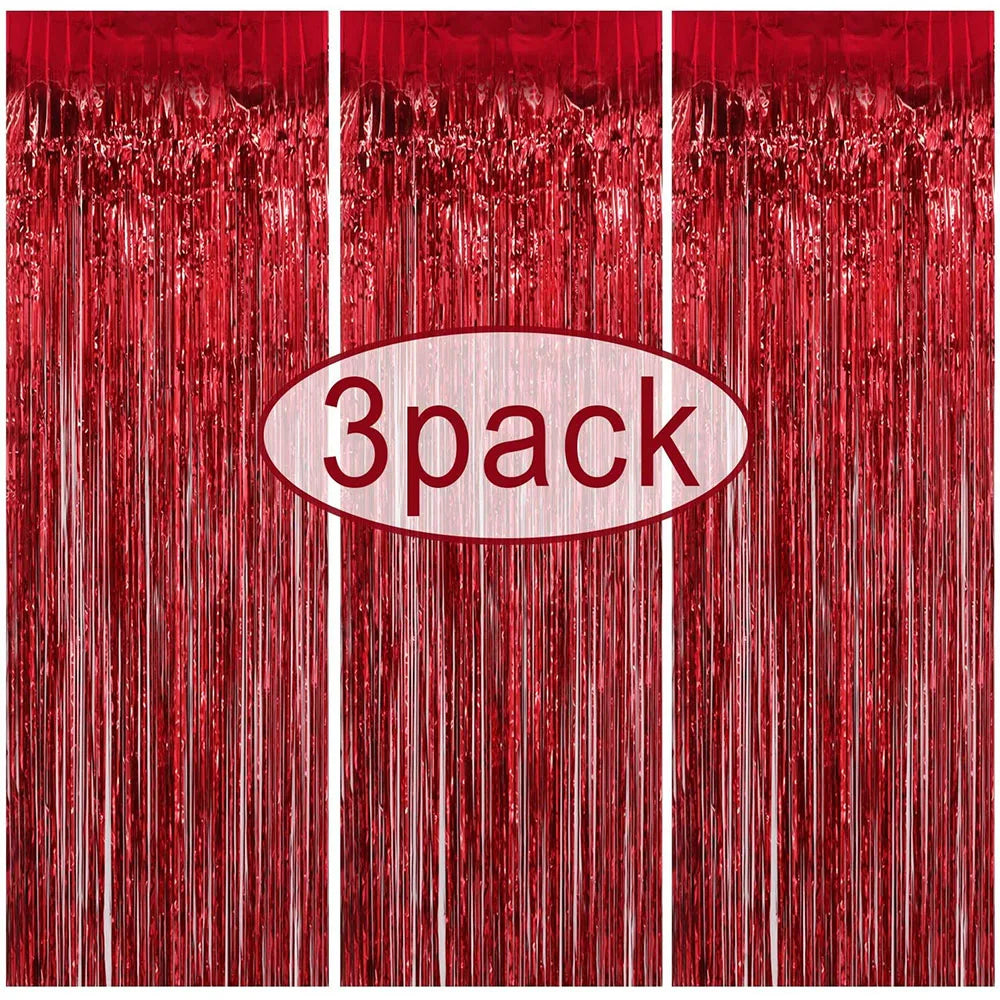 3-Pack Metallic Foil Tinsel Fringe Curtains | Glitter Party Backdrop for Bachelorette, Bridal Shower & Wedding Décor