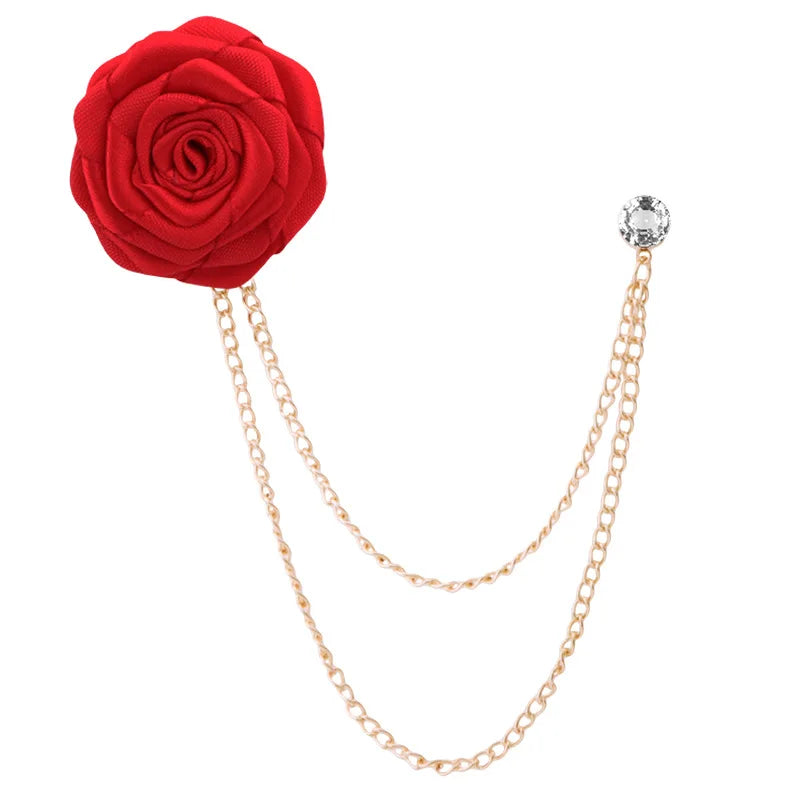 Handmade Rose Flower Brooch Lapel Pin – Groom & Groomsmen Wedding Suit Accessory