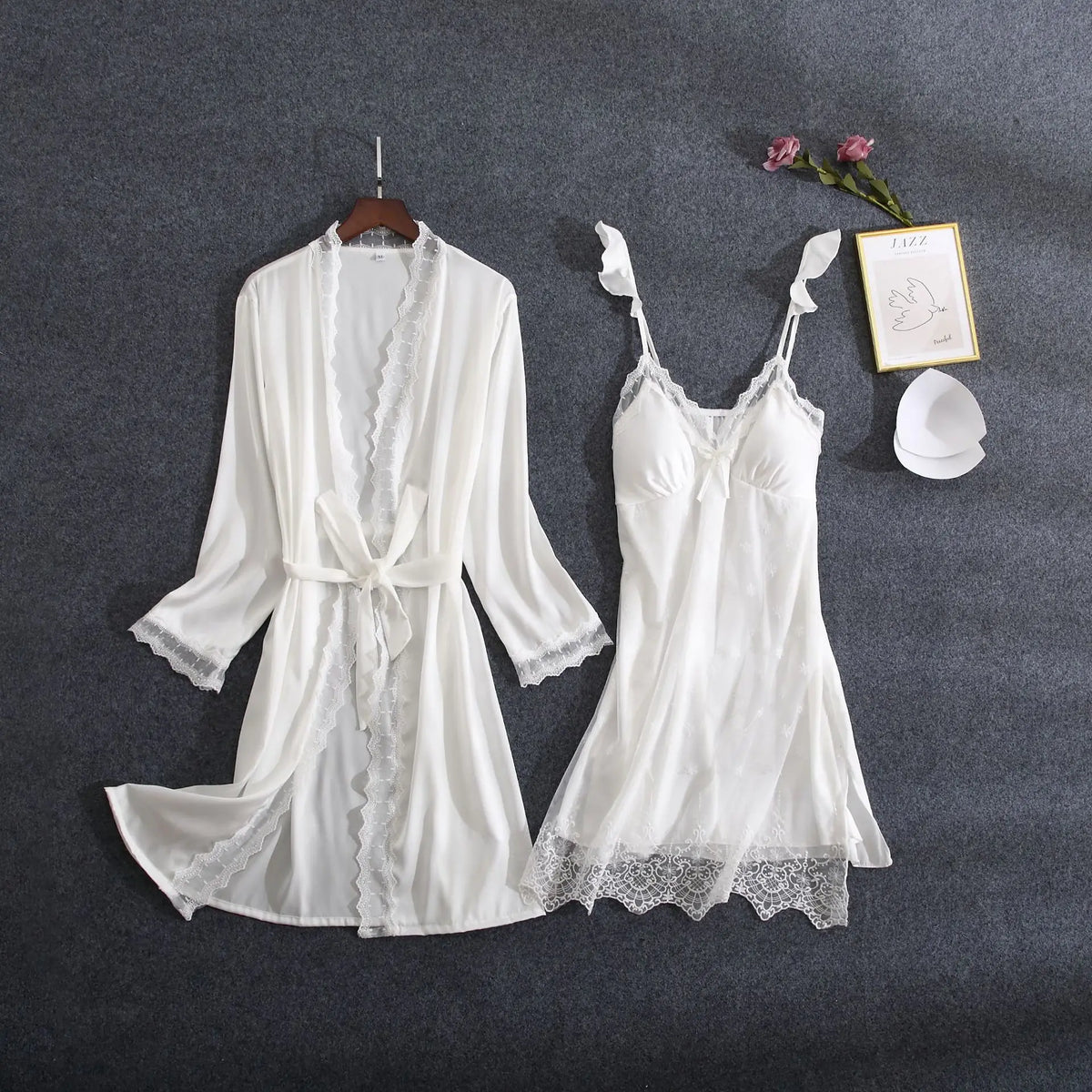 White Lace Bridal Robe Set | Kimono Sleepwear for Bride & Bridesmaids — Lightweight Summer Loungewear
