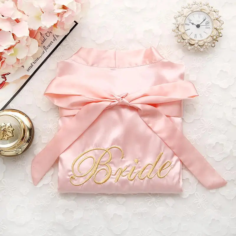 Bridal Party Satin Kimono Robe – Embroidered “Bride” & “Bridesmaid” Wedding Sleepwear