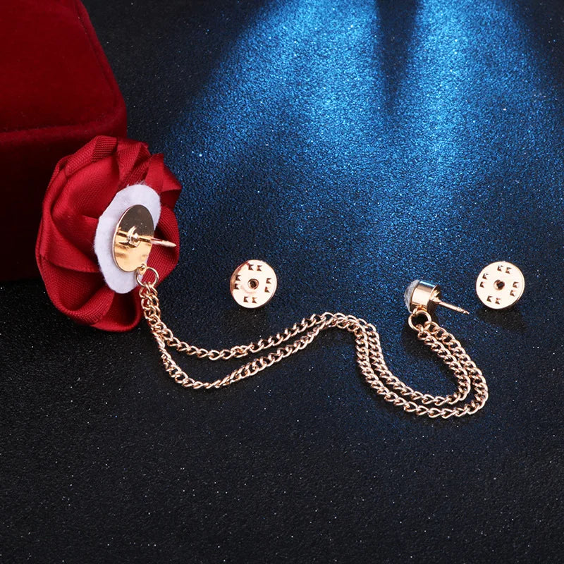Handmade Rose Flower Brooch Lapel Pin – Groom & Groomsmen Wedding Suit Accessory