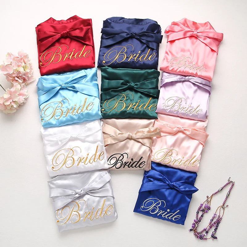 Bridal Party Satin Kimono Robe – Embroidered “Bride” & “Bridesmaid” Wedding Sleepwear