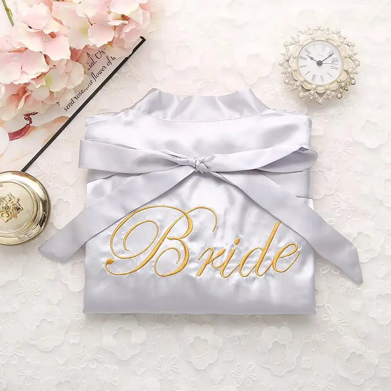 Bridal Party Satin Kimono Robe – Embroidered “Bride” & “Bridesmaid” Wedding Sleepwear