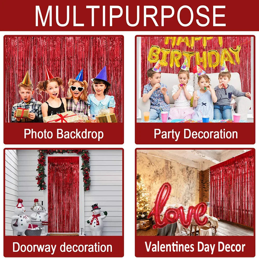 3-Pack Metallic Foil Tinsel Fringe Curtains | Glitter Party Backdrop for Bachelorette, Bridal Shower & Wedding Décor