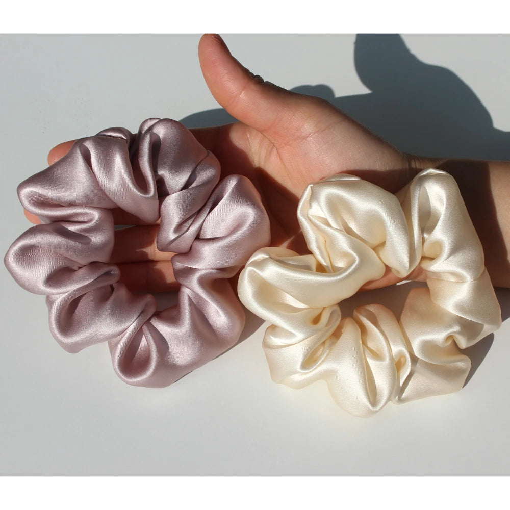100% Mulberry Silk Hair Scrunchies — Soft Elastic Ponytail Holders for Women