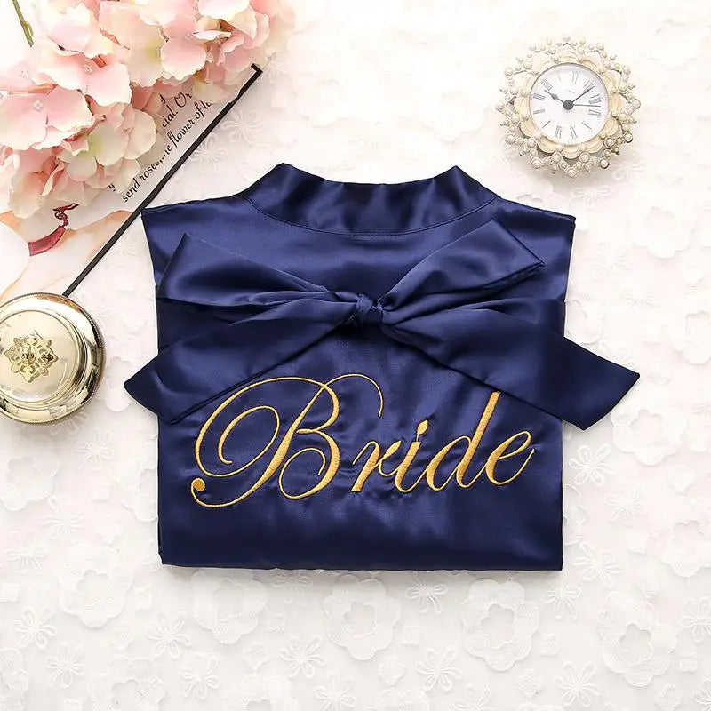 Bridal Party Satin Kimono Robe – Embroidered “Bride” & “Bridesmaid” Wedding Sleepwear