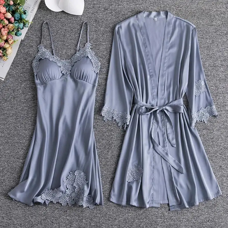 White Lace Bridal Robe Set | Kimono Sleepwear for Bride & Bridesmaids — Lightweight Summer Loungewear