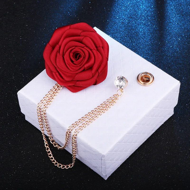 Handmade Rose Flower Brooch Lapel Pin – Groom & Groomsmen Wedding Suit Accessory