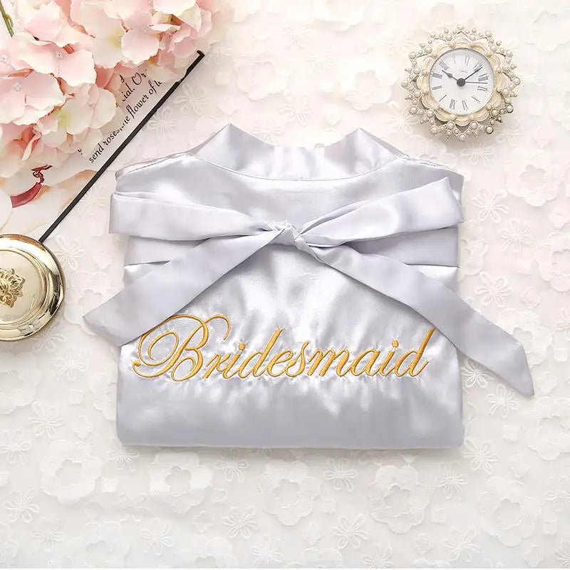 Bridal Party Satin Kimono Robe – Embroidered “Bride” & “Bridesmaid” Wedding Sleepwear