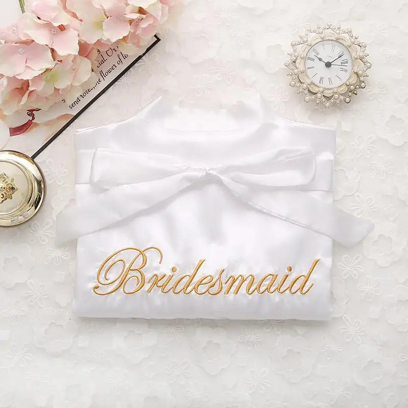 Bridal Party Satin Kimono Robe – Embroidered “Bride” & “Bridesmaid” Wedding Sleepwear