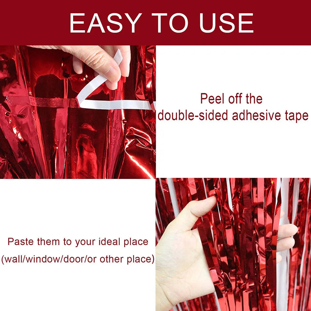 3-Pack Metallic Foil Tinsel Fringe Curtains | Glitter Party Backdrop for Bachelorette, Bridal Shower & Wedding Décor
