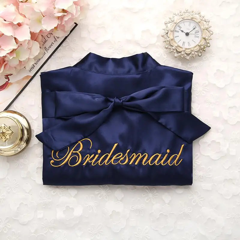 Bridal Party Satin Kimono Robe – Embroidered “Bride” & “Bridesmaid” Wedding Sleepwear