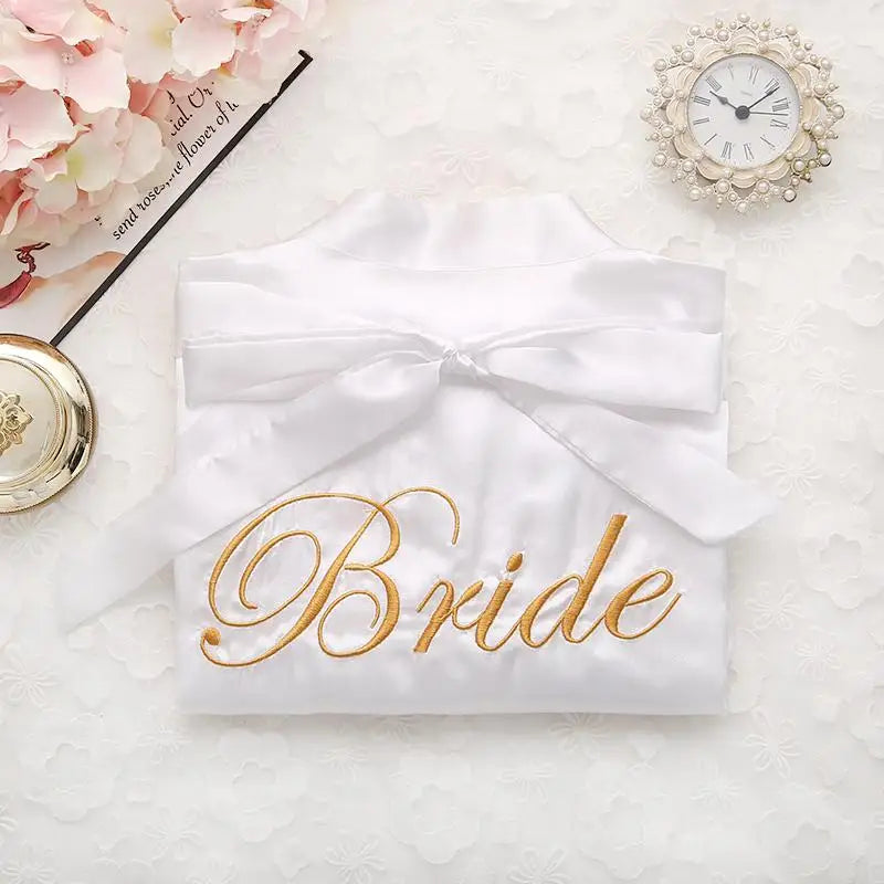 Bridal Party Satin Kimono Robe – Embroidered “Bride” & “Bridesmaid” Wedding Sleepwear