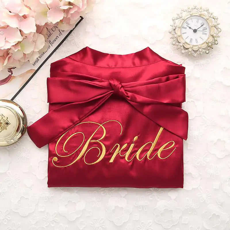Bridal Party Satin Kimono Robe – Embroidered “Bride” & “Bridesmaid” Wedding Sleepwear
