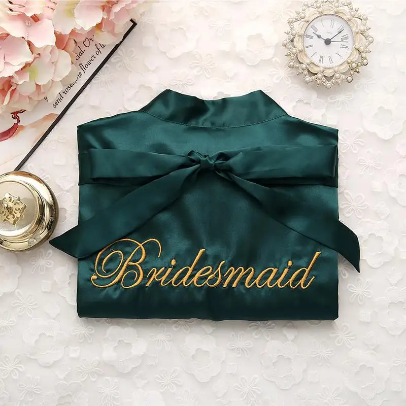 Bridal Party Satin Kimono Robe – Embroidered “Bride” & “Bridesmaid” Wedding Sleepwear