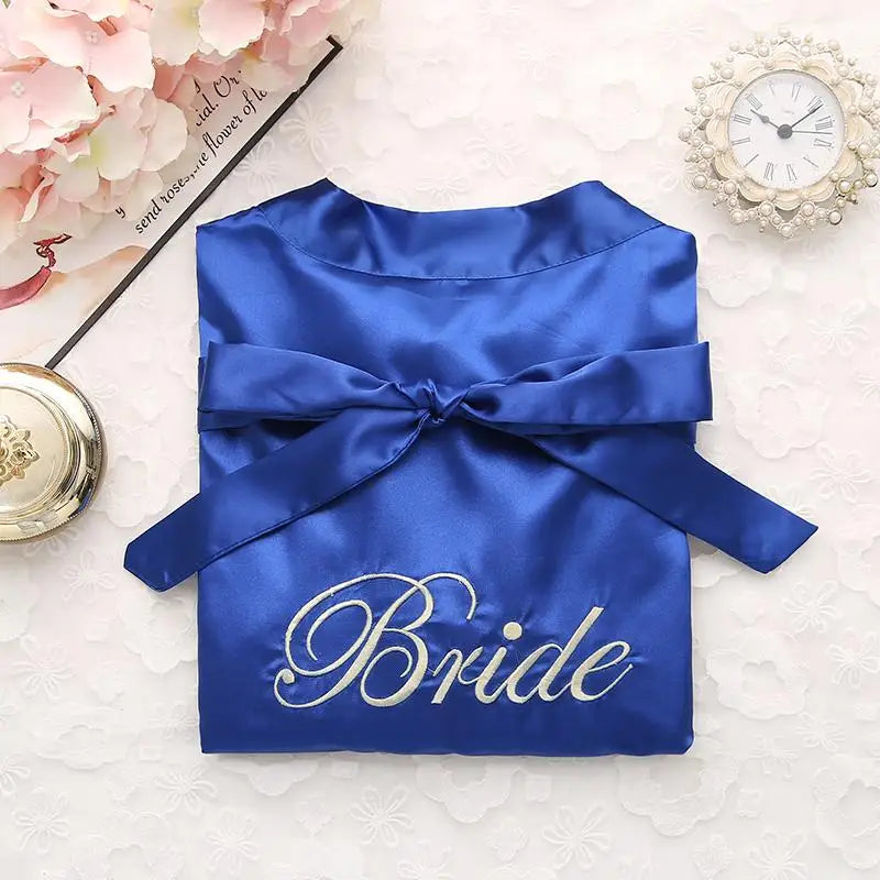 Bridal Party Satin Kimono Robe – Embroidered “Bride” & “Bridesmaid” Wedding Sleepwear