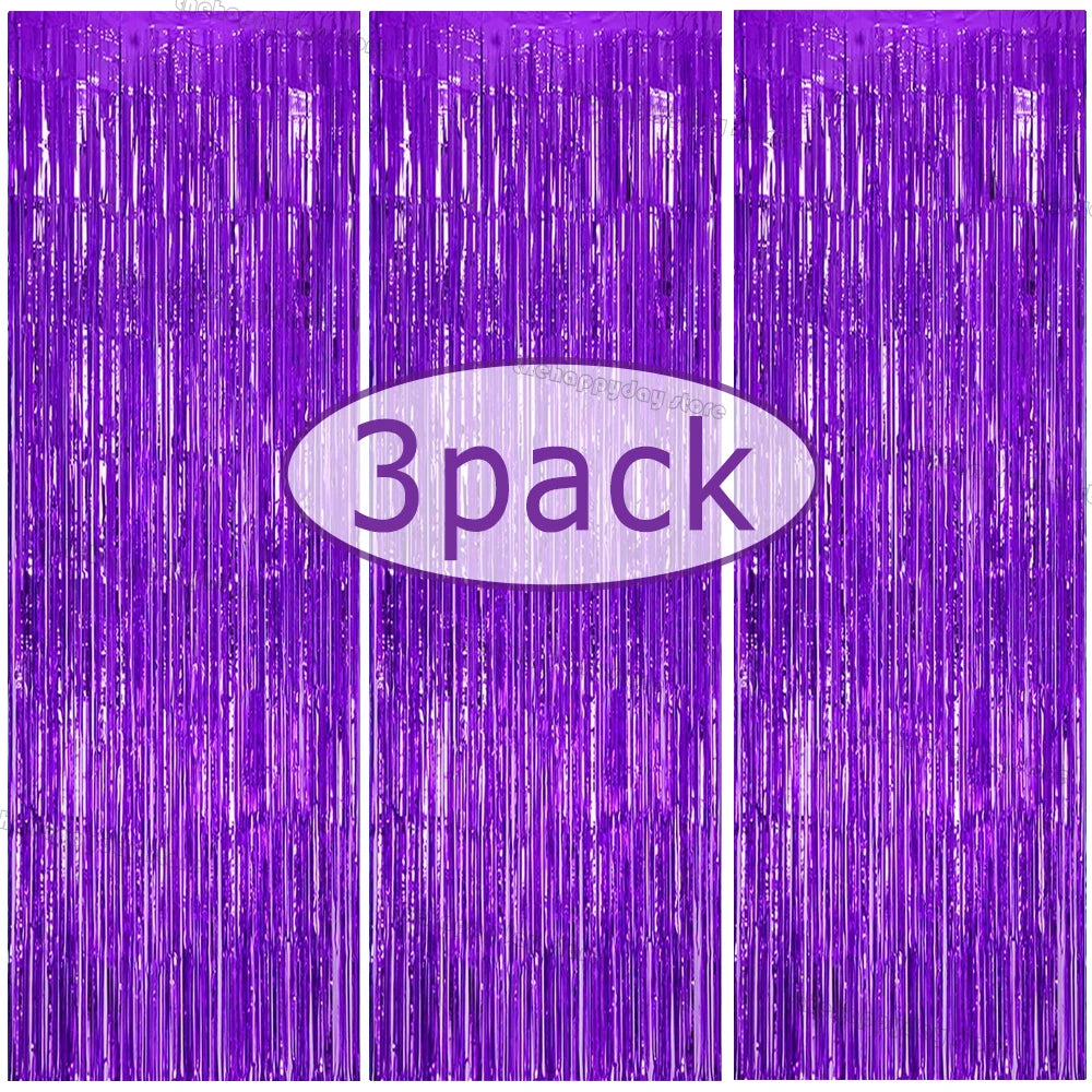 3-Pack Metallic Foil Tinsel Fringe Curtains | Glitter Party Backdrop for Bachelorette, Bridal Shower & Wedding Décor