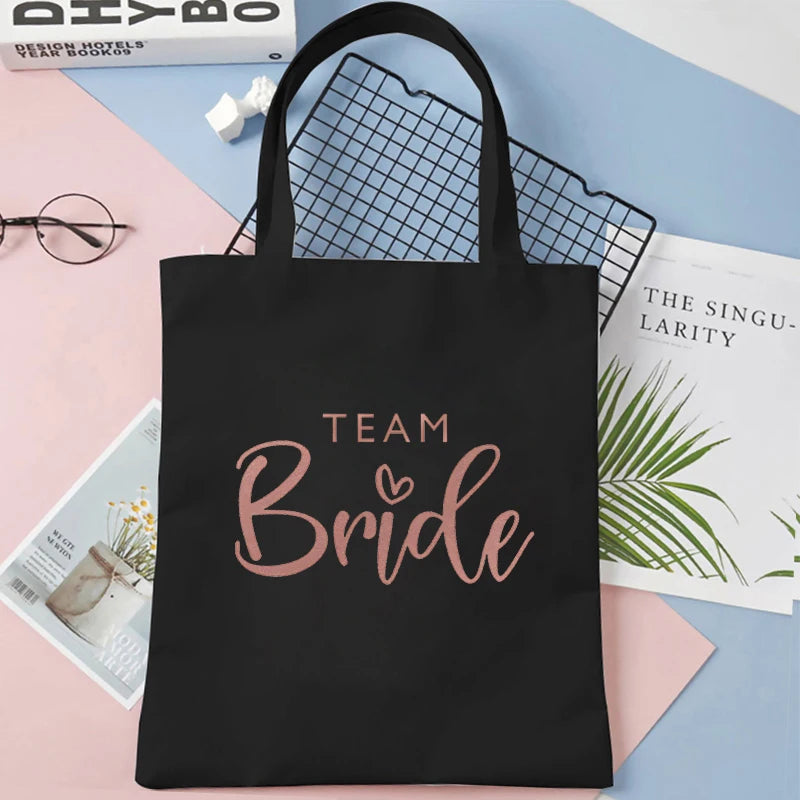 "Team Bride" Canvas Tote Bag | Bachelorette Party Shoulder Bag for Bridesmaids