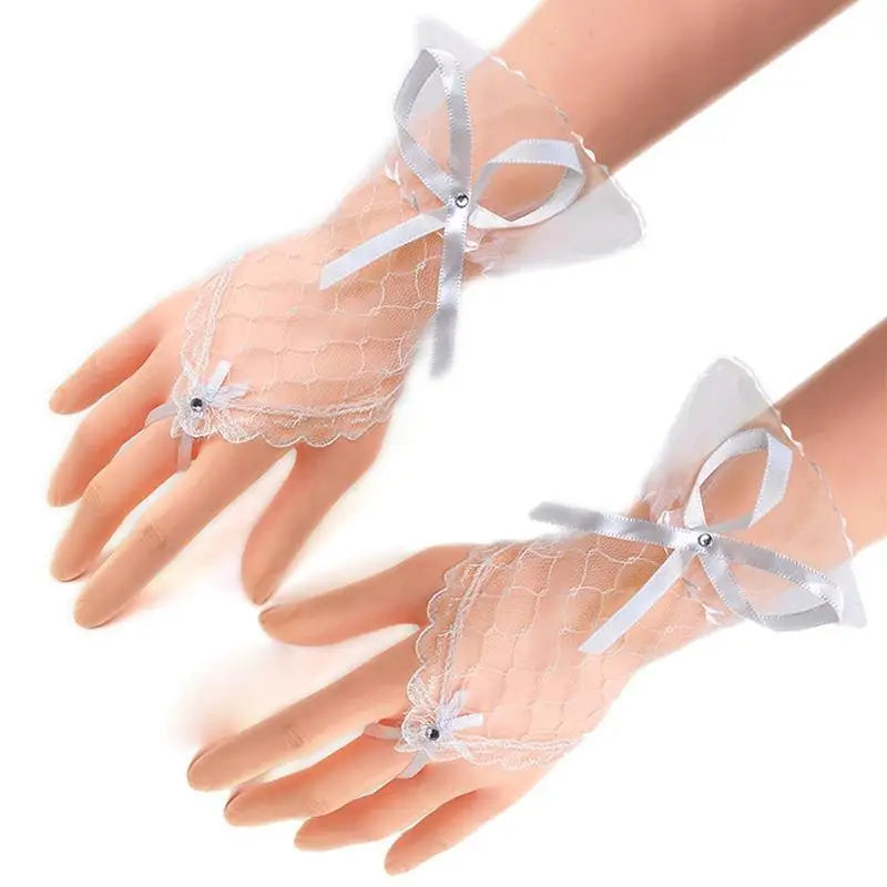 Elegant White Lace Fingerless Bridal Gloves – One Size