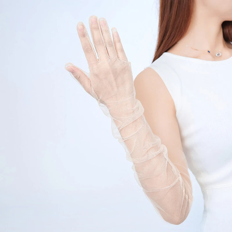 Women's Long Sheer Tulle Bridal Gloves – Elbow Length | Multiple Colors