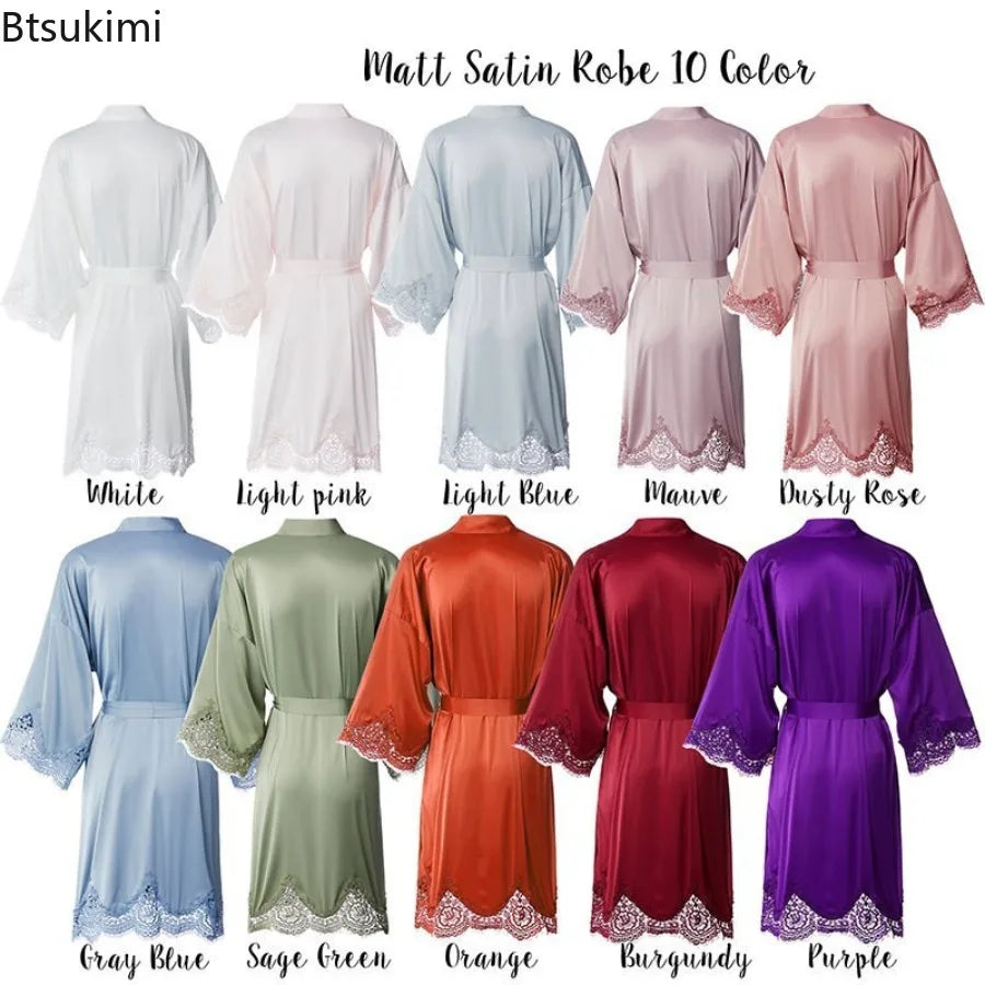 Lace-Trim Satin Bridal Robe | Long Kimono Dressing Gown for Brides & Bridesmaids