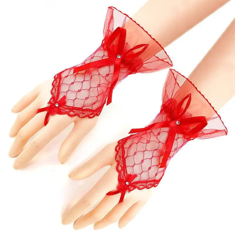 Elegant White Lace Fingerless Bridal Gloves – One Size
