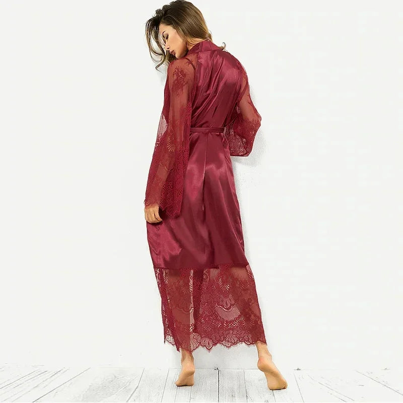 Satin Kimono Bridesmaid Robe | Long Ankle-Length Bridal Party Robe