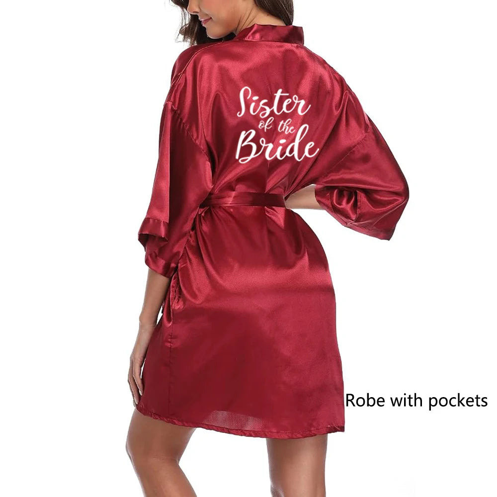 Satin "Team Bride" Kimono Robe | Mini Bridal Party Bathrobe with White Lettering