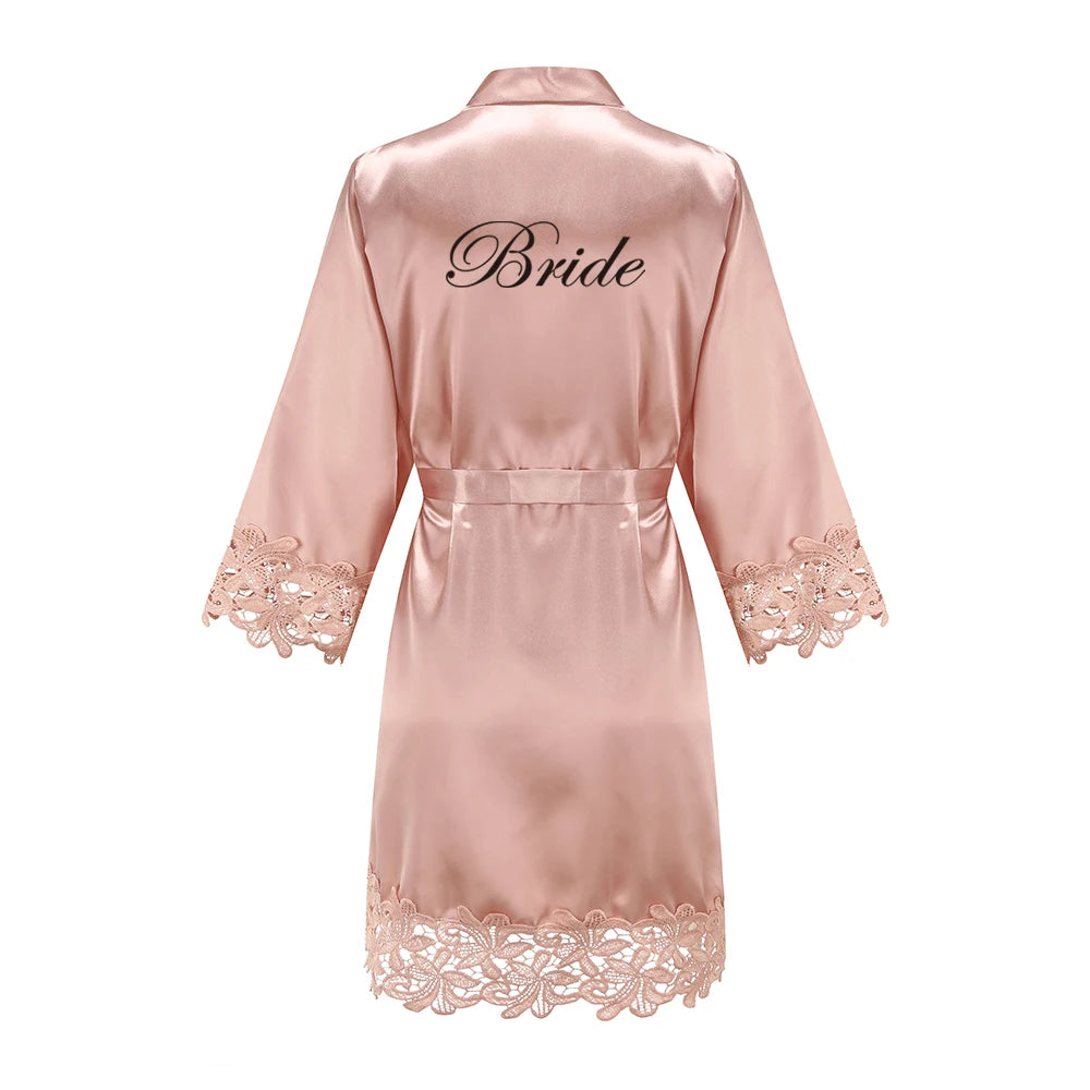 Rose Gold Satin Lace Bridesmaid Robe | Elegant Dressing Gown for Bride & Wedding Party — Bachelorette Gift