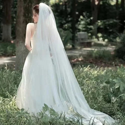 3-Meter Bridal Veil | Two-Layer Cut Edge | Snow White & Off White