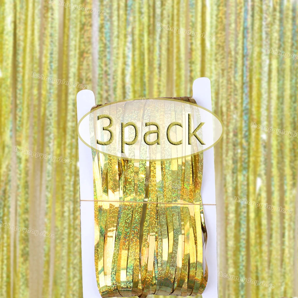 3-Pack Metallic Foil Tinsel Fringe Curtains | Glitter Party Backdrop for Bachelorette, Bridal Shower & Wedding Décor