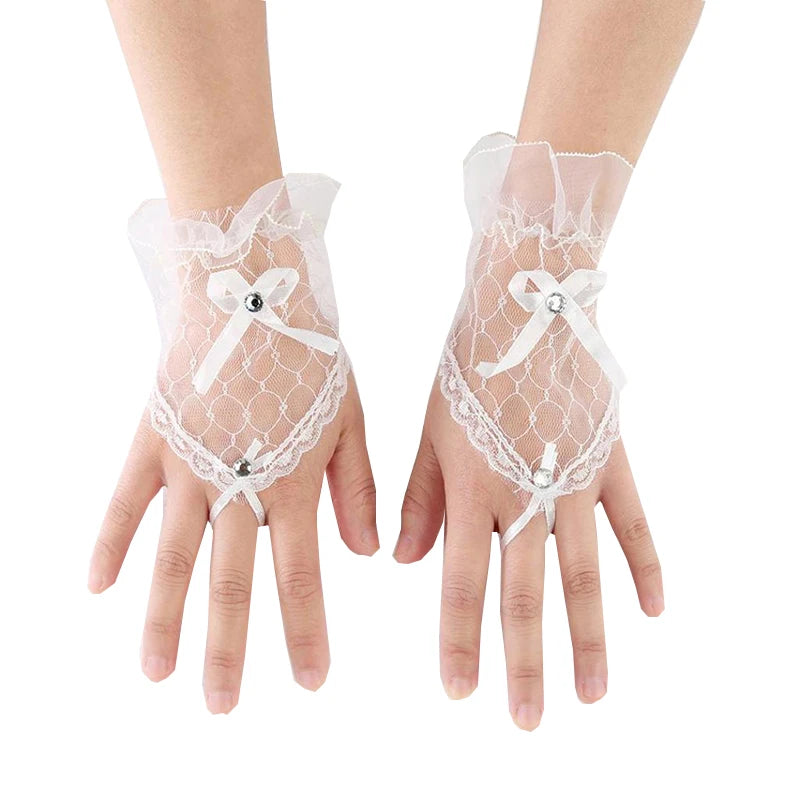 Elegant White Lace Fingerless Bridal Gloves – One Size