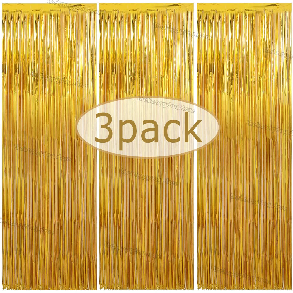 3-Pack Metallic Foil Tinsel Fringe Curtains | Glitter Party Backdrop for Bachelorette, Bridal Shower & Wedding Décor