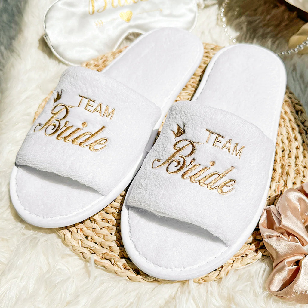 Bridal Party Slippers – Open-Toe Slide-On Wedding Shoes for Bride & Bridesmaids