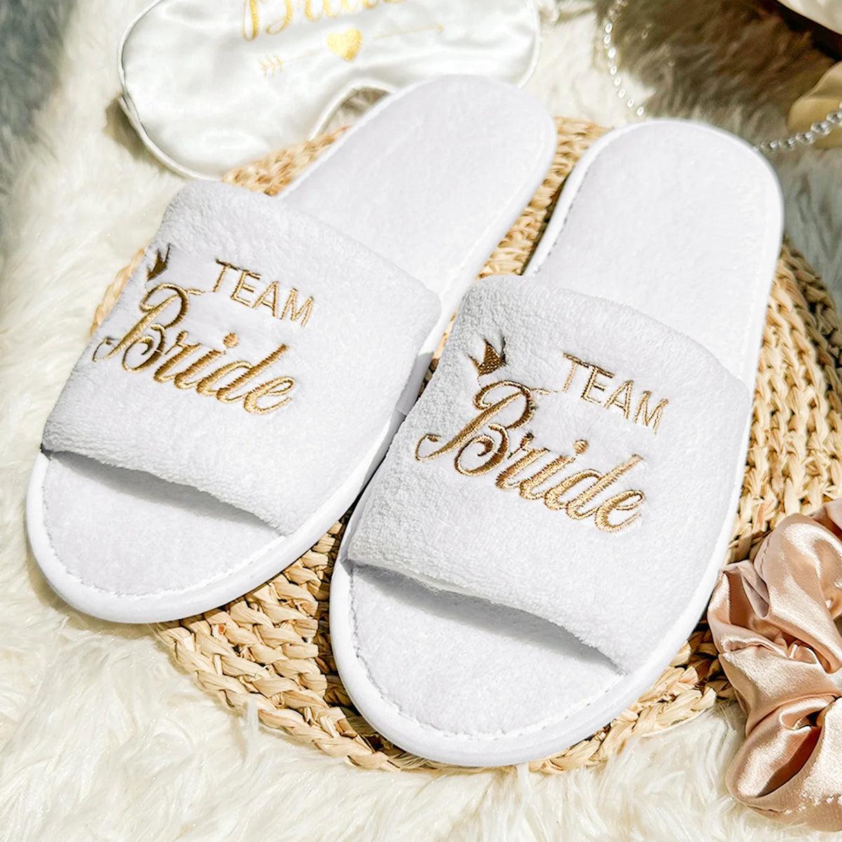 Bridal Party Slippers – Open-Toe Slide-On Wedding Shoes for Bride & Bridesmaids