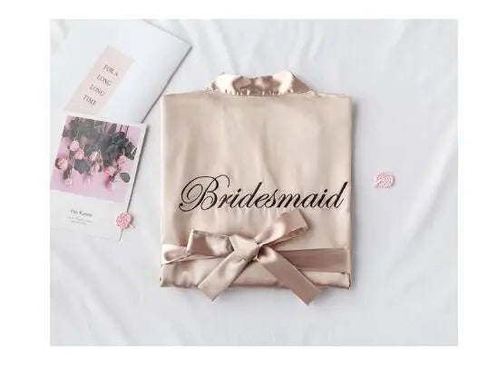 Floral Kimono Bridesmaid Robe | Short Satin Bridal Dressing Gown