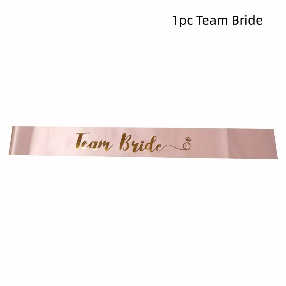 1Set Rose Gold Team Bride To Be Satin Sash Bachelorette Party Decoration Girls Hen Party Wedding Bridal Shower Decor Supplies