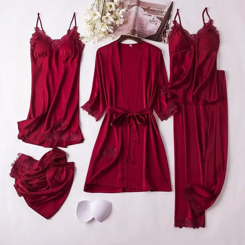 Bridal Satin Pajama Set – 5-Piece Bride Robe, Nightgown & Sleepwear Collection