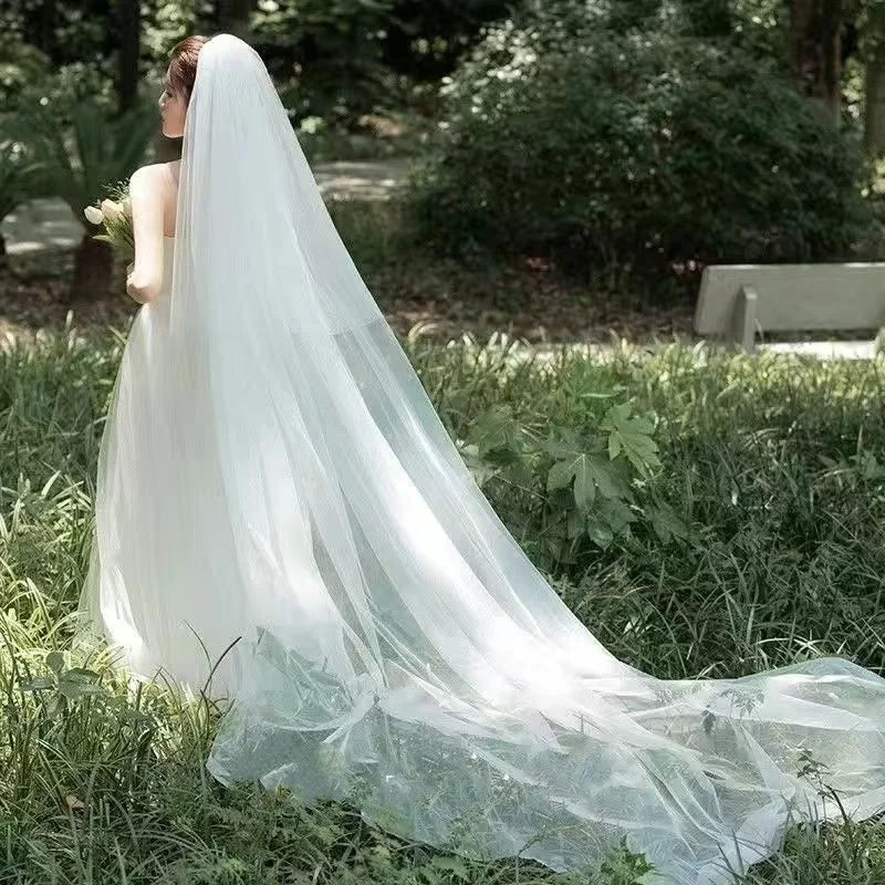3-Meter Bridal Veil | Two-Layer Cut Edge | Snow White & Off White