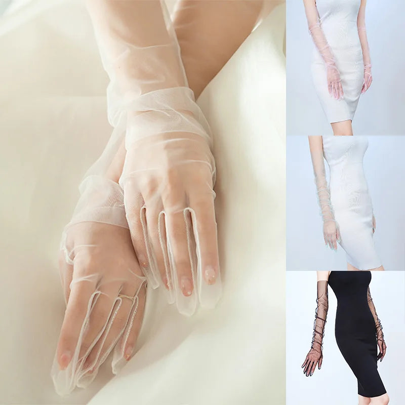 Women's Long Sheer Tulle Bridal Gloves – Elbow Length | Multiple Colors