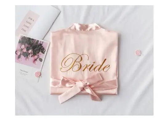 Floral Kimono Bridesmaid Robe | Short Satin Bridal Dressing Gown