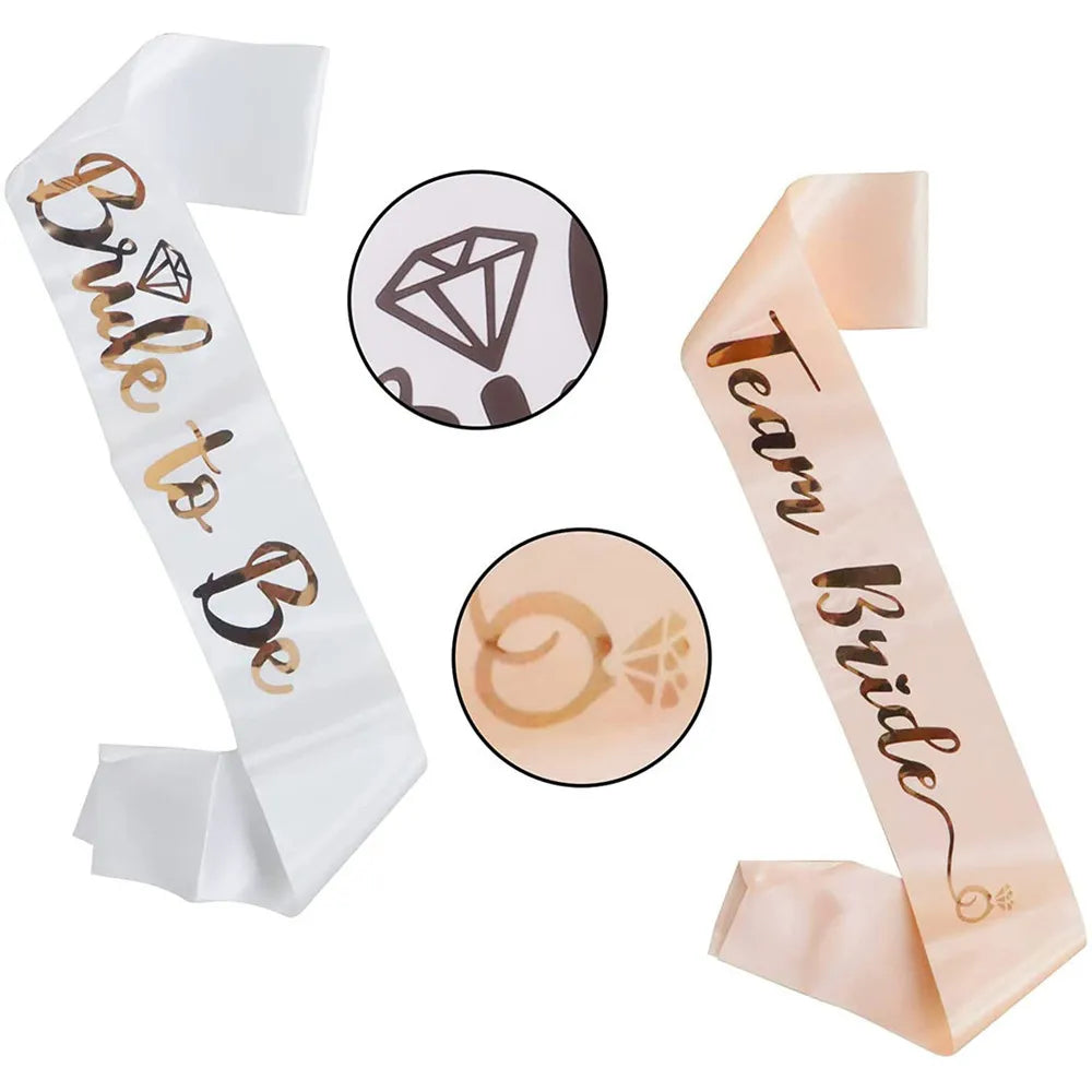 1Set Rose Gold Team Bride To Be Satin Sash Bachelorette Party Decoration Girls Hen Party Wedding Bridal Shower Decor Supplies