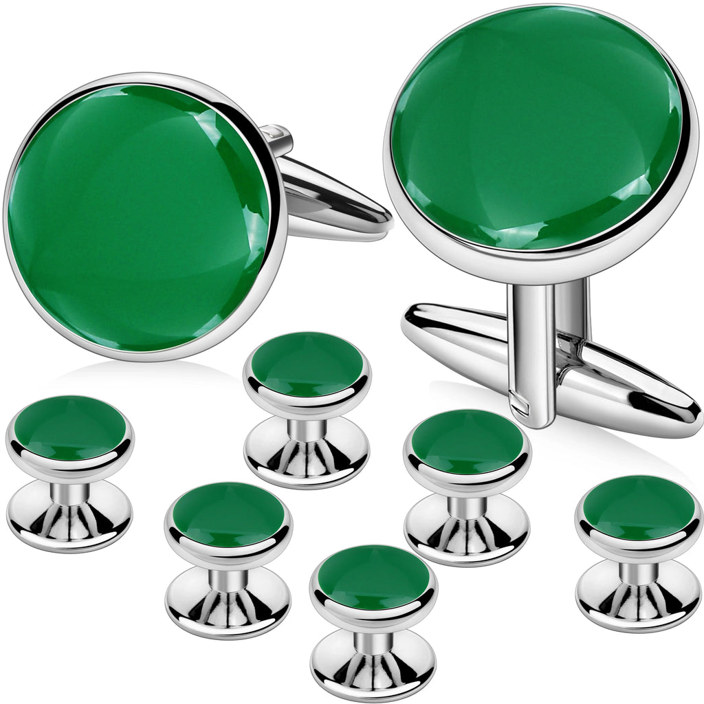 HAWSON Men’s Cufflinks & Tuxedo Studs Set – Black & Silver Wedding Formal Accessories