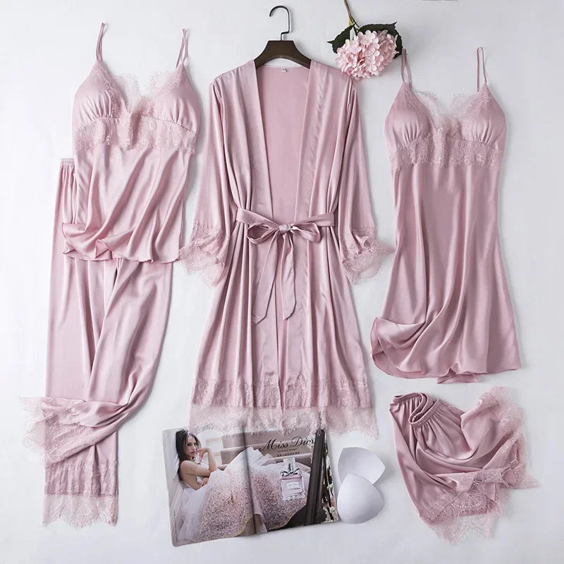 Bridal Satin Pajama Set – 5-Piece Bride Robe, Nightgown & Sleepwear Collection