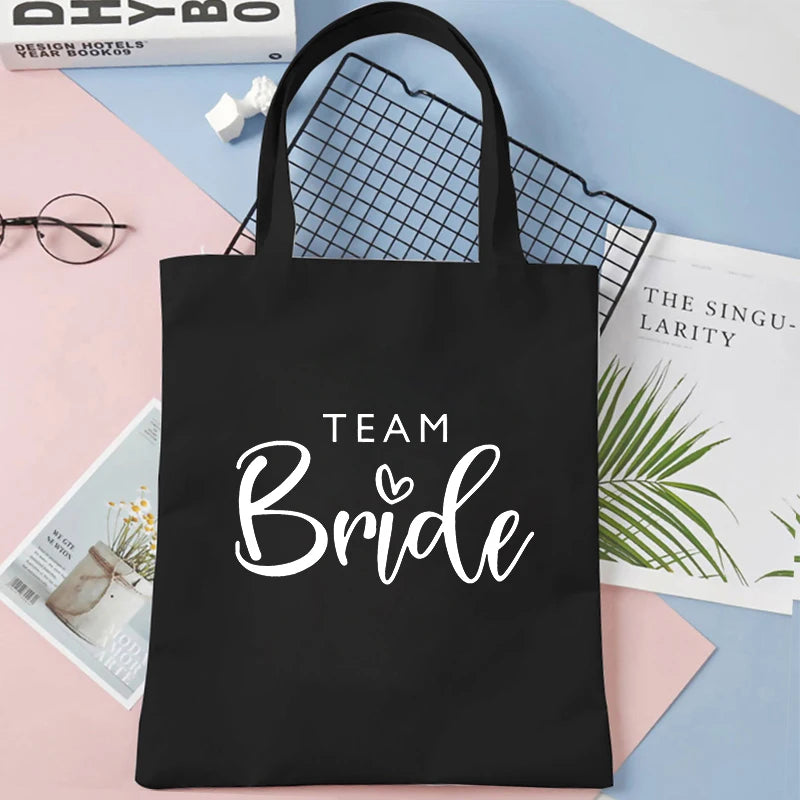 "Team Bride" Canvas Tote Bag | Bachelorette Party Shoulder Bag for Bridesmaids