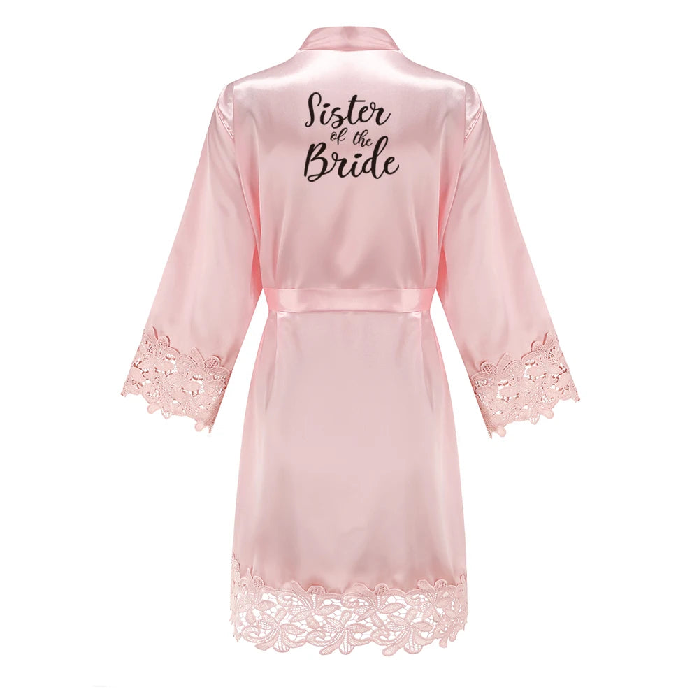 Rose Gold Satin Lace Bridesmaid Robe | Elegant Dressing Gown for Bride & Wedding Party — Bachelorette Gift