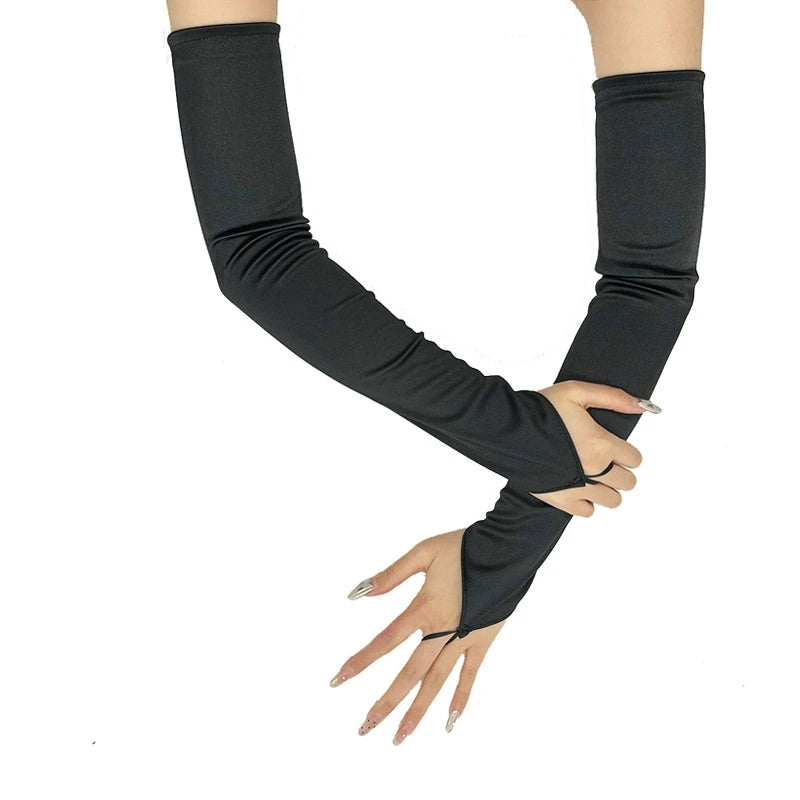 Elegant Stretch Satin Opera Gloves – Long Fingerless Bridal Gloves for Women