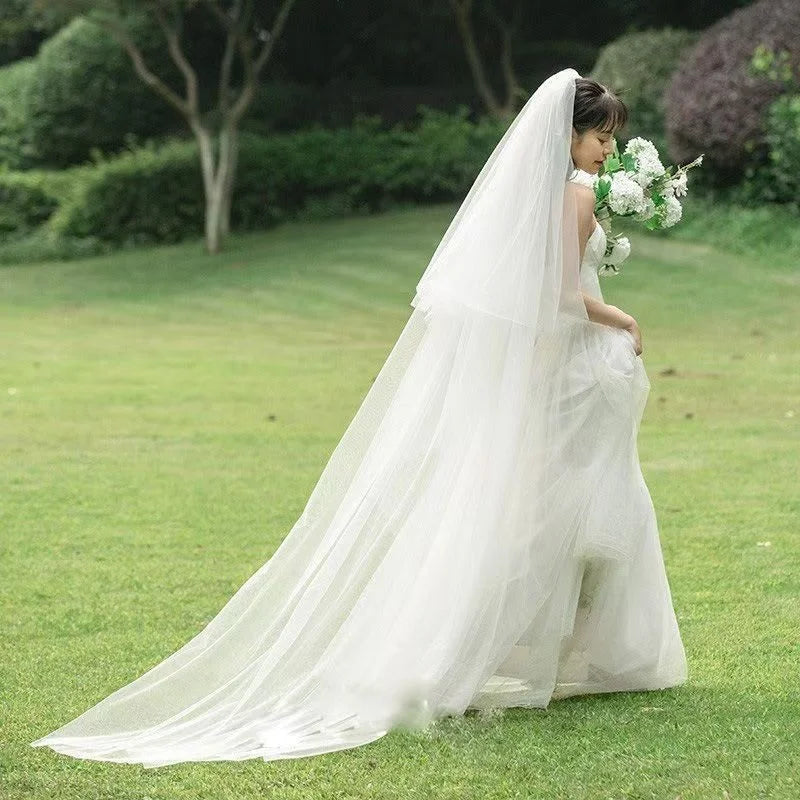 3-Meter Bridal Veil | Two-Layer Cut Edge | Snow White & Off White